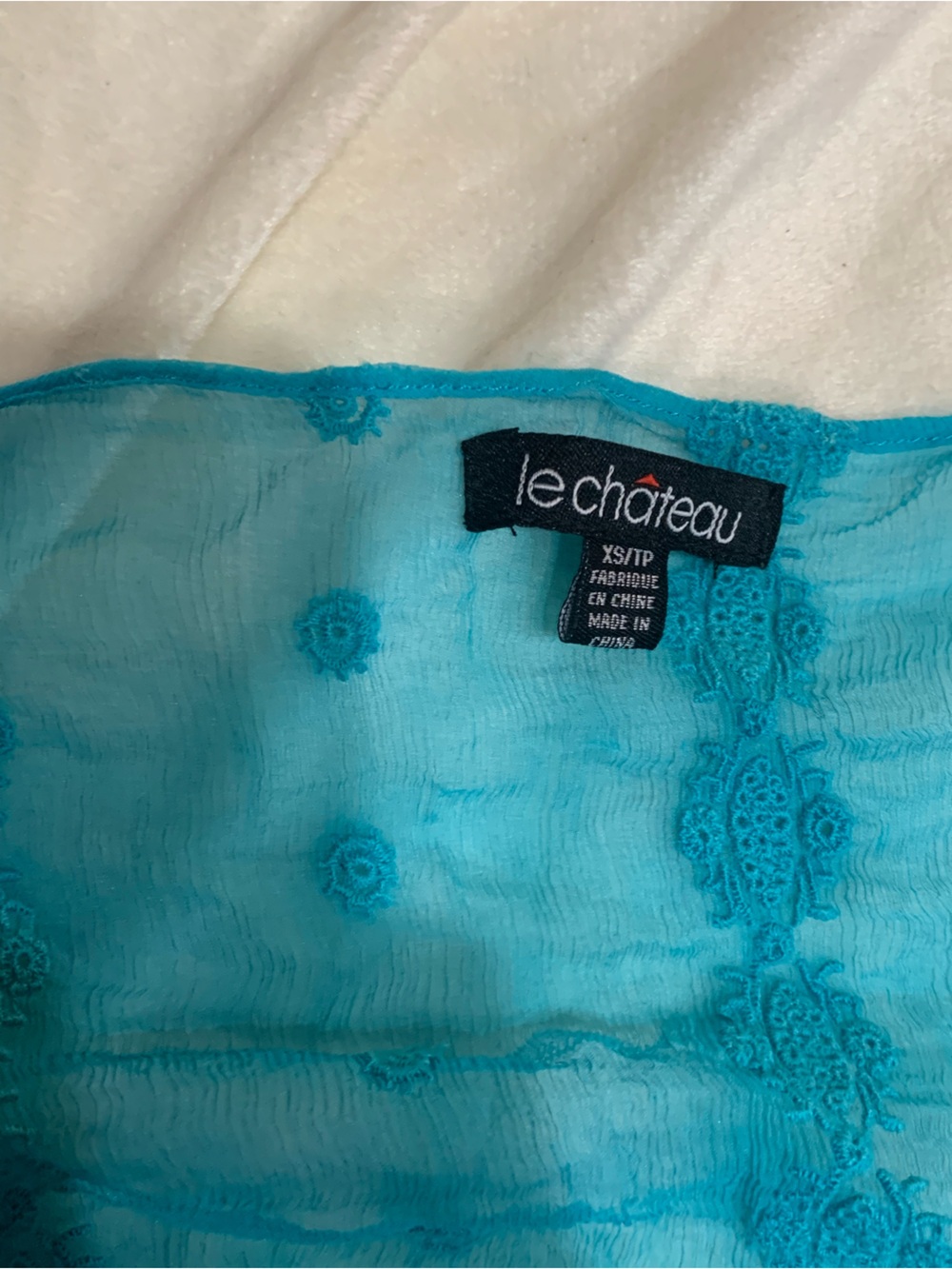 le chateau Turquoise Sheer Embroidered Blouse